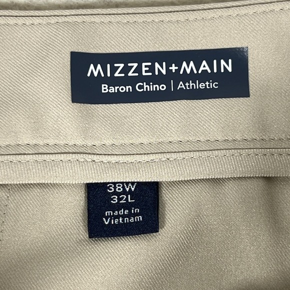 Mizzen+Main Pants Mens 38x32 Beige Baron Chino Athletic‎ Performance Golf - Picture 3 of 8
